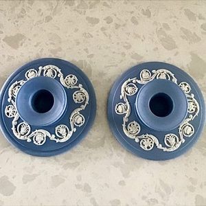 Wedgwood Blue Jasperware Vintage Candle Holders